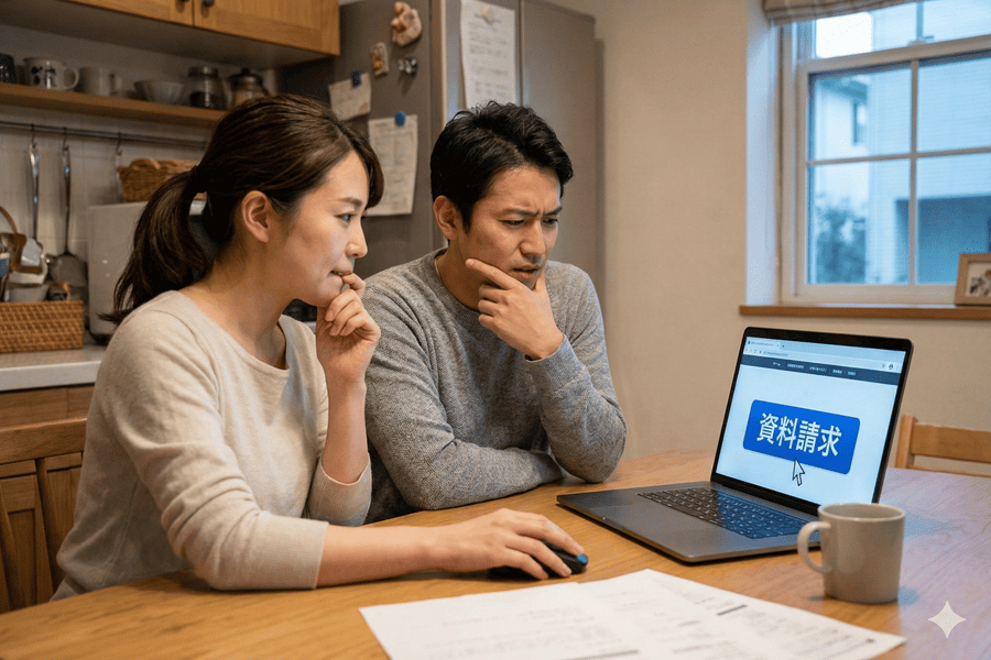 資料請求しようとしている夫婦