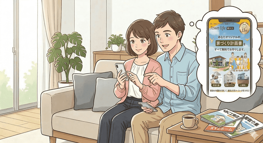 スマホで資料請求する夫婦